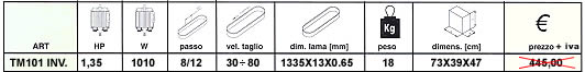 Caratteristiche tecniche sega a nastro per metalli NEBES TM101