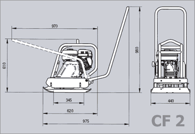 Dimensioni piastra vibrante CF2 Weber Dimensioni piastra vibrante CF2