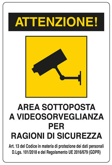 Cartello 'Area Videosorvegliata' 20x30 Cm In PVC, A Norma Di Legge, Per Sicurezza Esterna/Interna