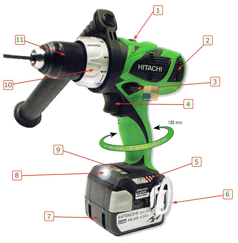 Dettagli avvitatora DV18DBL Hitachi Dettagli trapano avvitatora DV18DBL Hitachi