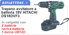 Trapano avvitatore a batteria Hitachi DS18DVF3