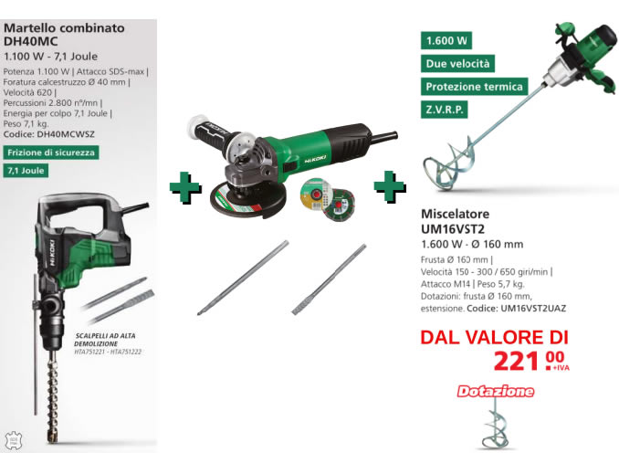 Promo martello HiKOKI DH40MC con smerigliatrice e miscelatore