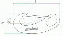 Dimensioni moschettone a gancio con sicura art. 8250 Robur