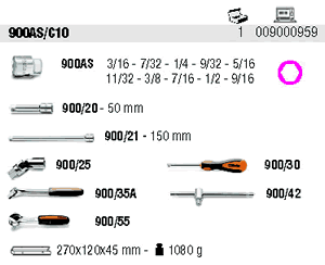 Chiavi a bussola ed accessori: dettaglio assortimento