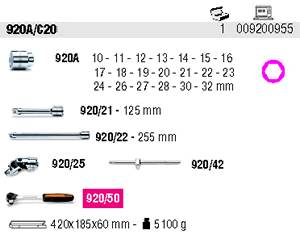 Chiavi a bussola ed accessori: dettaglio assortimento