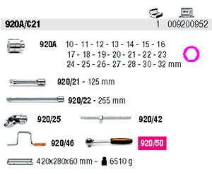 Chiavi a bussola ed accessori: dettaglio assortimento