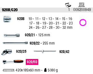 Chiavi a bussola ed accessori: dettaglio assortimento