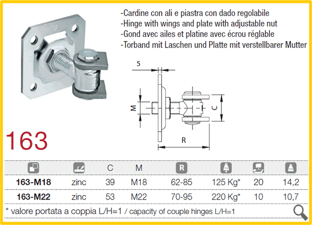 Cardine Inferiore Regolabile D.40 Perno Con Sfera E Piastra Di