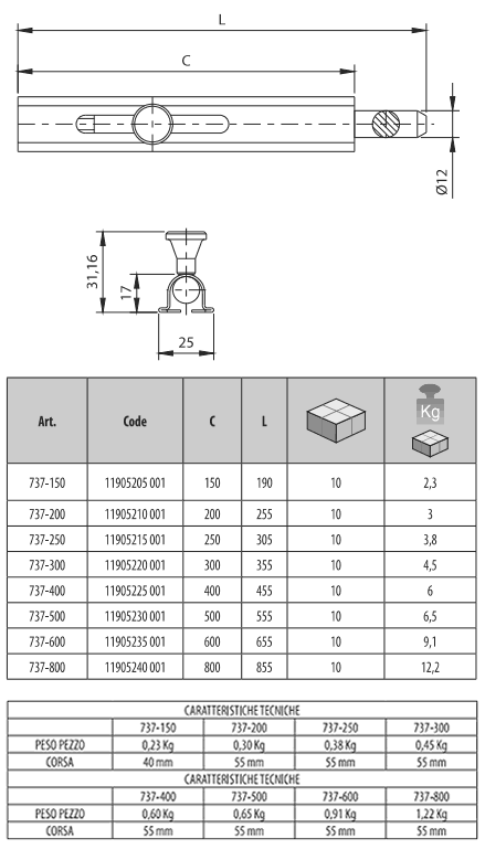 Dati tecnici catenaccio a saldare 737