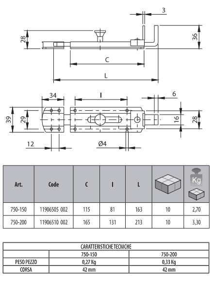 Dati tecnici catenaccio 750