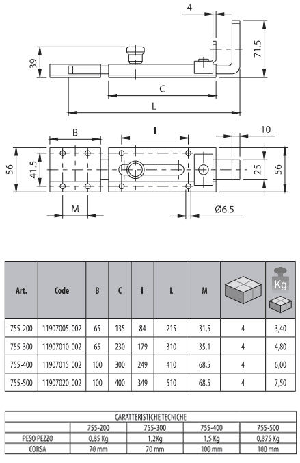 Dati tecnici catenaccio Comunello 755