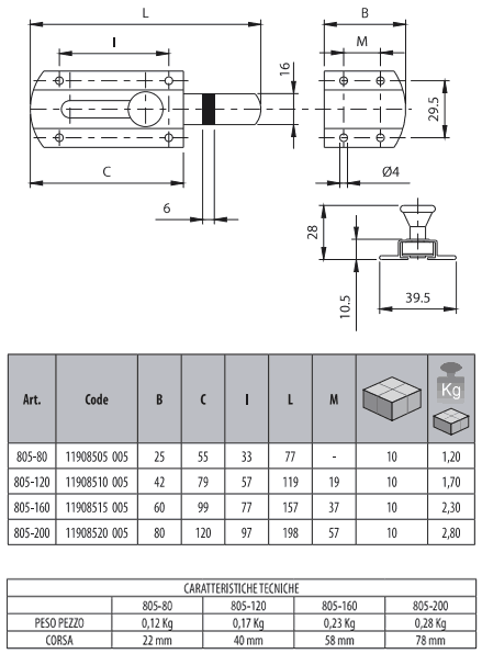 Dati tecnici catenaccio Comunello 805