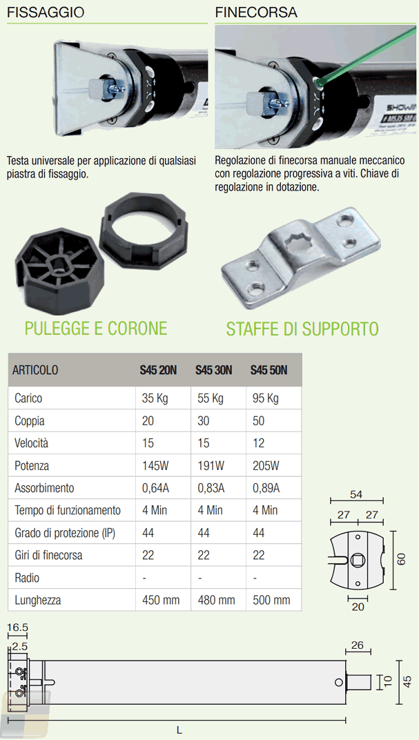 Motore elettrico per tapparelle S45