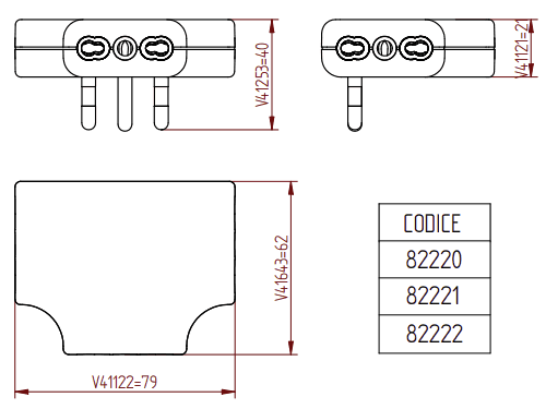 Dimensioni adattatore Fanton 82220 e 82222