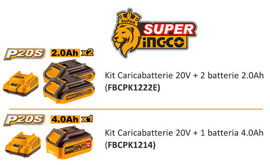 Kit caricabatterie 20V e batterie Ingco