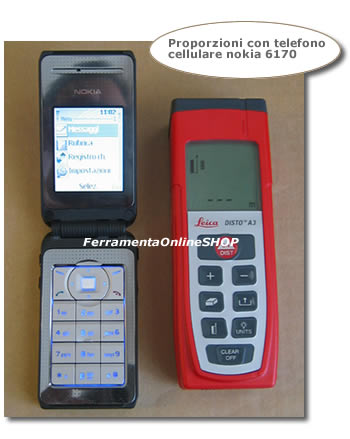 Proporzioni dimensioni tra distanziometro DISTO A3 Leica e telefono cellulare NOKIA 6170