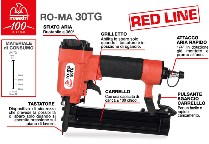 Chiodatrice pneumatica 30TG RED LINE