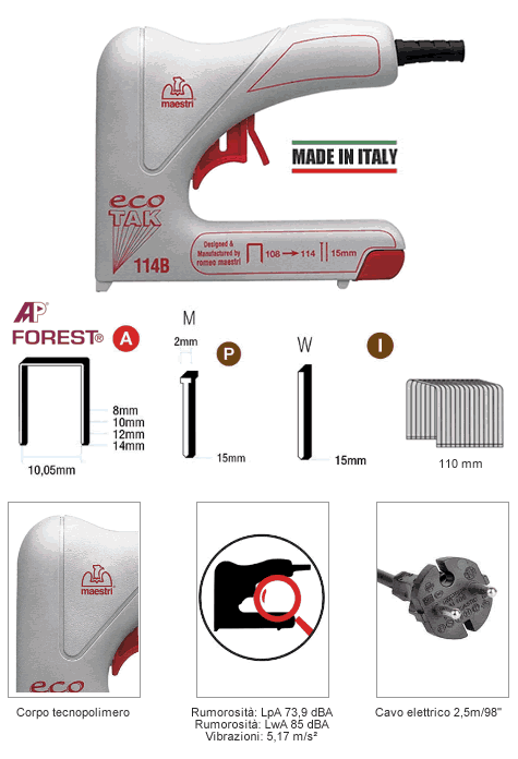Dettagli fissatrice elettrica ECOTAK 114 B