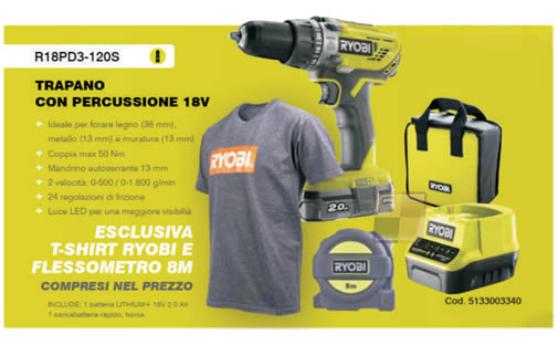 Kit trapano Ryobi R18PD3-120S