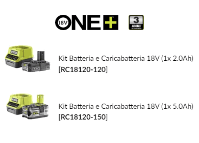 Gamma batterie 18V ONE+ Ryobi