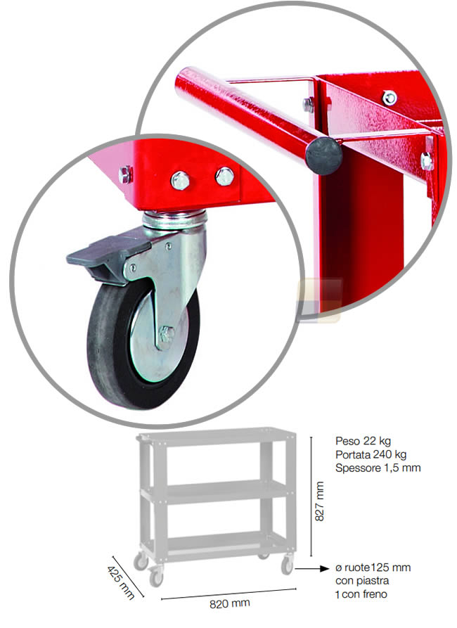 Dettaglio e dimensioni carrello porta utensili CR05