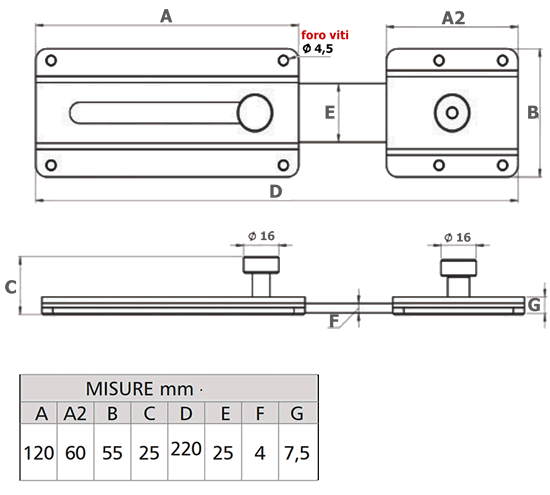 Dimensioni catenaccio FCSAF65001IN
