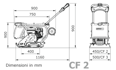 Dimensioni piastra vibrante CF2